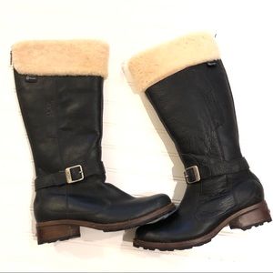 UGG Black Leather Boots with Cream Fur